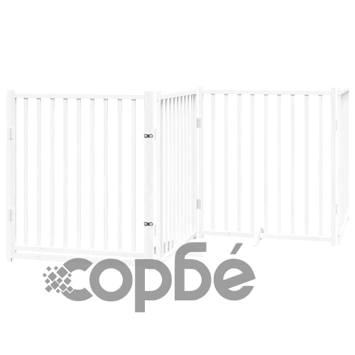 Сгъваема преграда за кучета с врата 8 панела бял 640 см топола ➤ топ цена ➤ sorbe.bg
