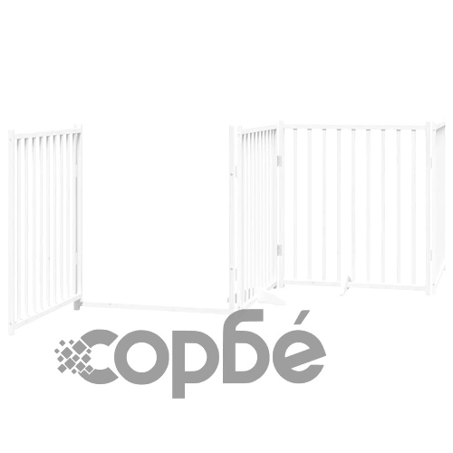 Сгъваема преграда за кучета с врата 8 панела бял 640 см топола ➤ топ цена ➤ sorbe.bg
