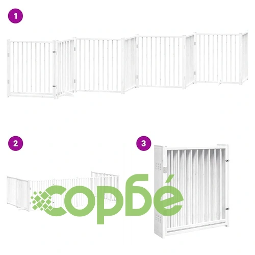 Сгъваема преграда за кучета с врата 8 панела бял 640 см топола ➤ топ цена ➤ sorbe.bg