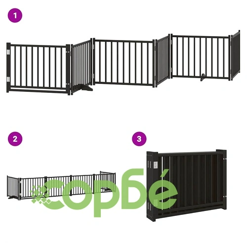 Сгъваема преграда за куче с врата 6 панела черна 480 см топола ➤ топ цена ➤ sorbe.bg