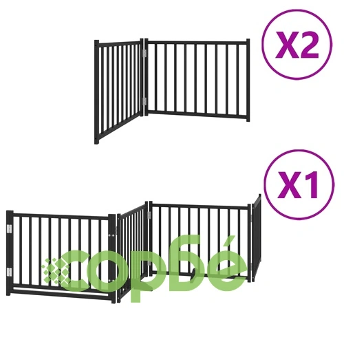 Сгъваема преграда за куче с врата 8 панела черна 640 см топола ➤ топ цена ➤ sorbe.bg