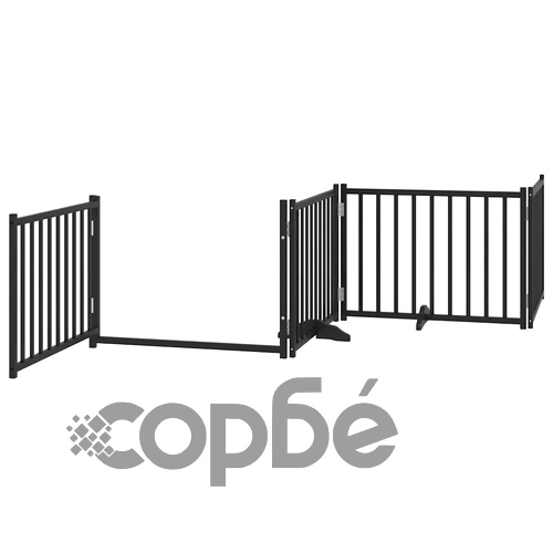 Сгъваема преграда за куче с врата 8 панела черна 640 см топола ➤ топ цена ➤ sorbe.bg