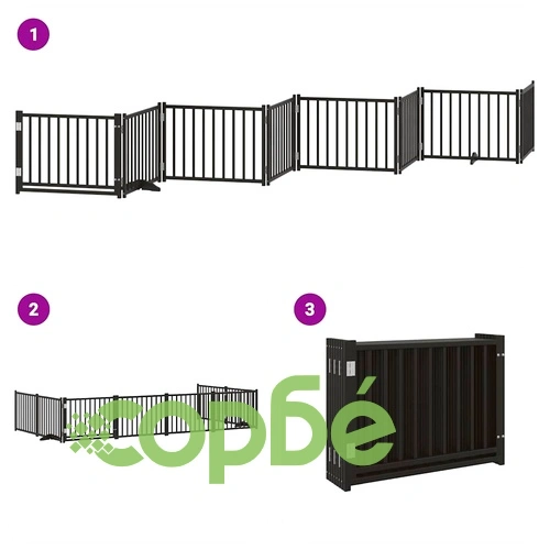 Сгъваема преграда за куче с врата 8 панела черна 640 см топола ➤ топ цена ➤ sorbe.bg