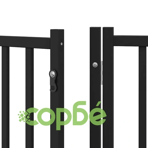 Сгъваема преграда за куче с врата 8 панела черна 640 см топола ➤ топ цена ➤ sorbe.bg