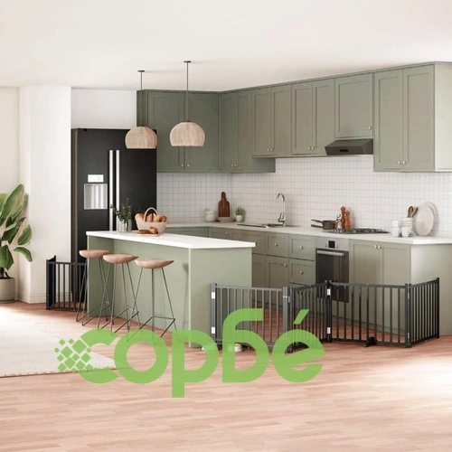 Сгъваема преграда за куче с врата 10 панела черна 800 см топола ➤ топ цена ➤ sorbe.bg