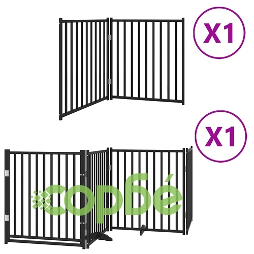 Сгъваема преграда за куче с врата 6 панела черна 480 см топола ➤ топ цена ➤ sorbe.bg