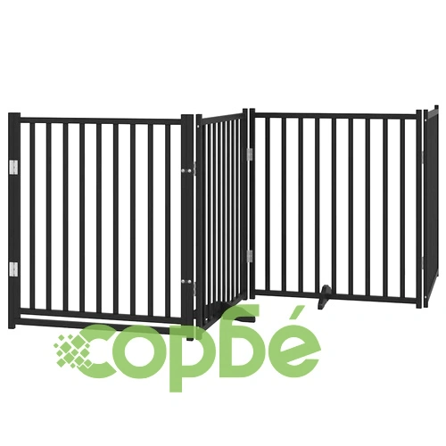 Сгъваема преграда за куче с врата 6 панела черна 480 см топола ➤ топ цена ➤ sorbe.bg