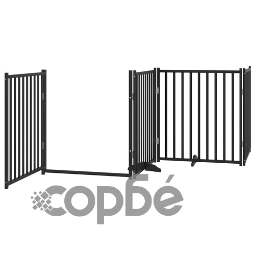 Сгъваема преграда за куче с врата 6 панела черна 480 см топола ➤ топ цена ➤ sorbe.bg