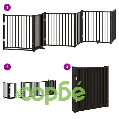 Сгъваема преграда за куче с врата 6 панела черна 480 см топола ➤ топ цена ➤ sorbe.bg