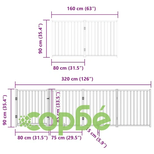 Сгъваема преграда за куче с врата 6 панела черна 480 см топола ➤ топ цена ➤ sorbe.bg