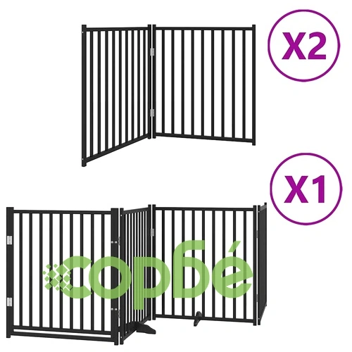 Сгъваема преграда за куче с врата 8 панела черна 640 см топола ➤ топ цена ➤ sorbe.bg