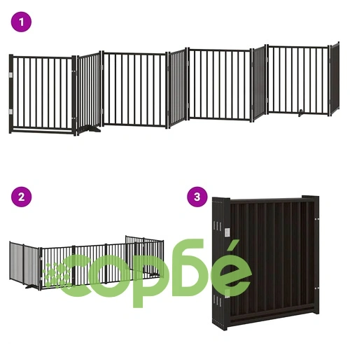 Сгъваема преграда за куче с врата 8 панела черна 640 см топола ➤ топ цена ➤ sorbe.bg