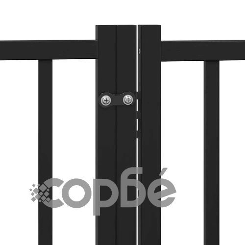 Сгъваема преграда за куче с врата 8 панела черна 640 см топола ➤ топ цена ➤ sorbe.bg