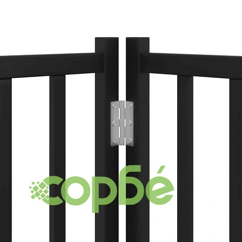 Сгъваема преграда за куче с врата 8 панела черна 640 см топола ➤ топ цена ➤ sorbe.bg