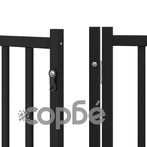 Сгъваема преграда за куче с врата 8 панела черна 640 см топола ➤ топ цена ➤ sorbe.bg