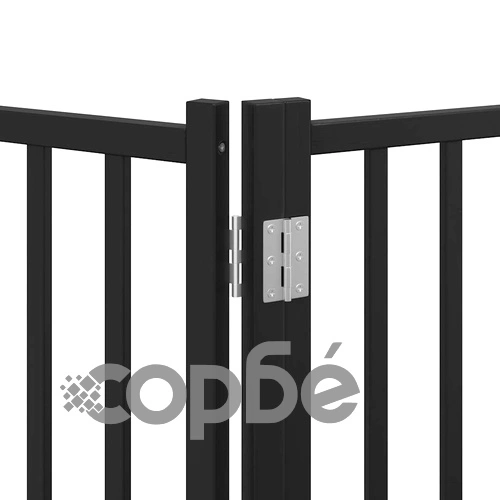 Сгъваема преграда за куче с врата 8 панела черна 640 см топола ➤ топ цена ➤ sorbe.bg