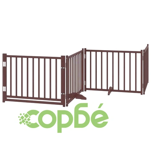 Сгъваема преграда за куче с врата 6 панела кафява 480 см топола ➤ топ цена ➤ sorbe.bg