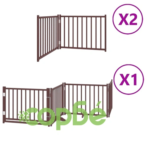 Сгъваема преграда за куче с врата 8 панела кафява 640 см топола ➤ топ цена ➤ sorbe.bg