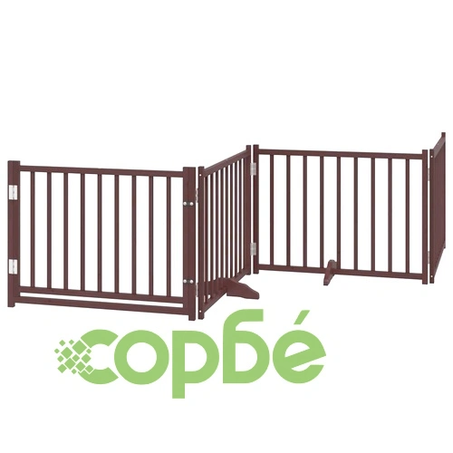 Сгъваема преграда за куче с врата 8 панела кафява 640 см топола ➤ топ цена ➤ sorbe.bg