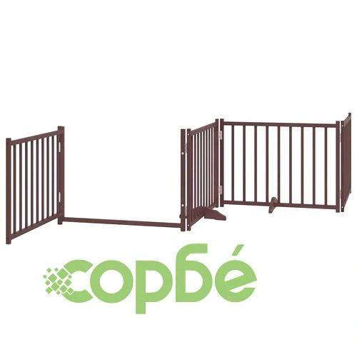 Сгъваема преграда за куче с врата 8 панела кафява 640 см топола ➤ топ цена ➤ sorbe.bg