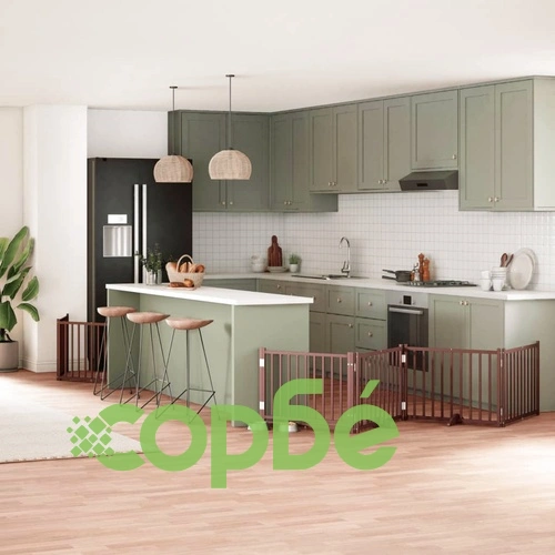 Сгъваема преграда за куче с врата 8 панела кафява 640 см топола ➤ топ цена ➤ sorbe.bg