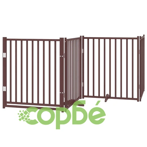 Сгъваема преграда за куче с врата 6 панела кафява 480 см топола ➤ топ цена ➤ sorbe.bg