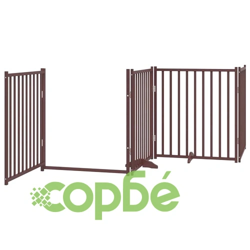 Сгъваема преграда за куче с врата 6 панела кафява 480 см топола ➤ топ цена ➤ sorbe.bg