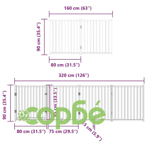 Сгъваема преграда за куче с врата 12 панела кафяв 960 см топола ➤ топ цена ➤ sorbe.bg