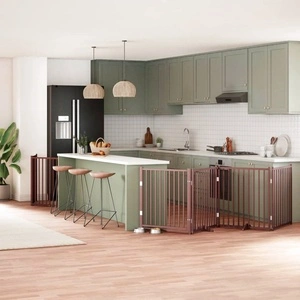 Сгъваема преграда за куче с врата 12 панела кафяв 960 см топола