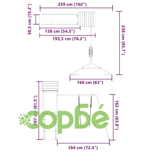 Комбинирано детско съоръжение за игра, импрегниран бор ➤ топ цена ➤ sorbe.bg