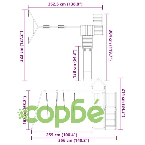 Комбинирано детско съоръжение, масивна дугласка дървесина ➤ топ цена ➤ sorbe.bg