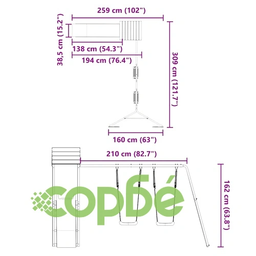 Комбинирано детско съоръжение за игра, импрегниран бор ➤ топ цена ➤ sorbe.bg