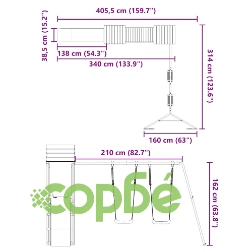 Комбинирано детско съоръжение за игра, импрегниран бор ➤ топ цена ➤ sorbe.bg