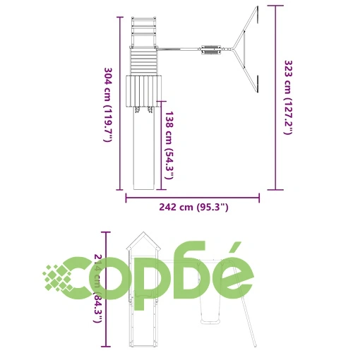 Комбинирано детско съоръжение за игра, импрегниран бор ➤ топ цена ➤ sorbe.bg