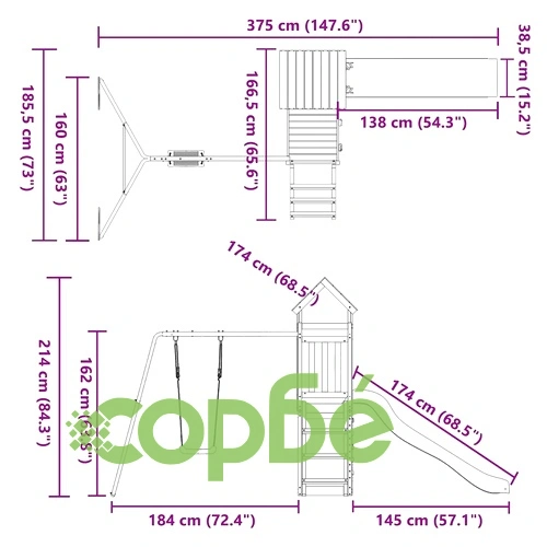 Комбинирано детско съоръжение за игра на открито, бор масив ➤ топ цена ➤ sorbe.bg