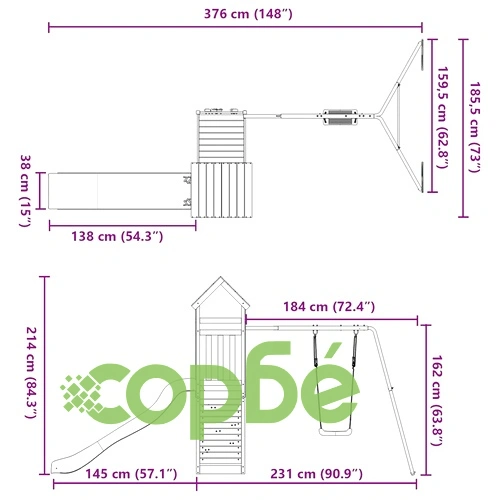 Комбинирано детско съоръжение за игра на открито, бор масив ➤ топ цена ➤ sorbe.bg