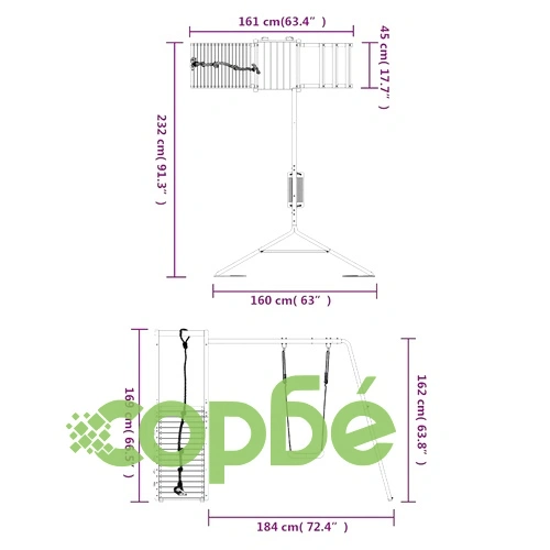 Комбинирано детско съоръжение, масивна дугласка дървесина ➤ топ цена ➤ sorbe.bg