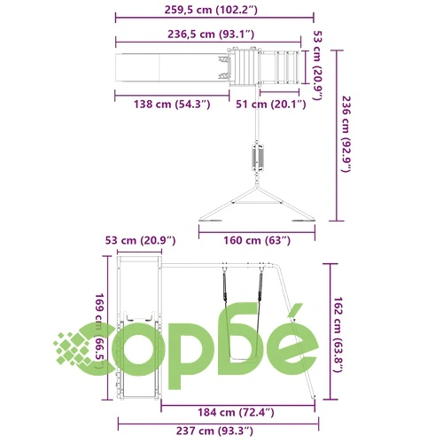 Комбинирано детско съоръжение, масивна дугласка дървесина ➤ топ цена ➤ sorbe.bg