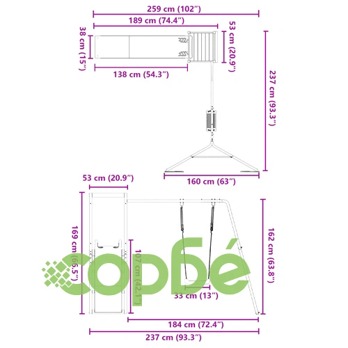 Комбинирано детско съоръжение за игра на открито, бор масив ➤ топ цена ➤ sorbe.bg