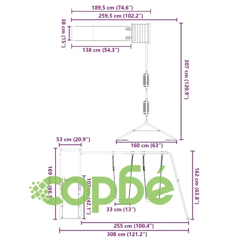 Комбинирано детско съоръжение за игра, импрегниран бор ➤ топ цена ➤ sorbe.bg