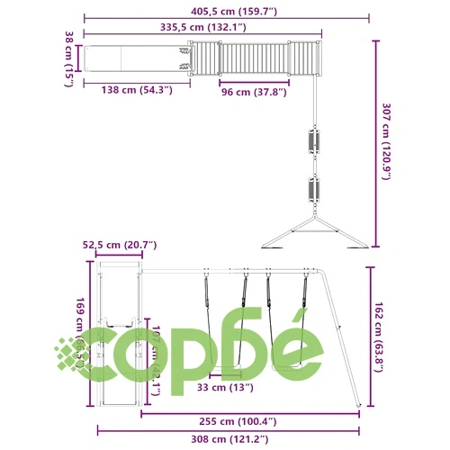 Комбинирано детско съоръжение за игра, импрегниран бор ➤ топ цена ➤ sorbe.bg
