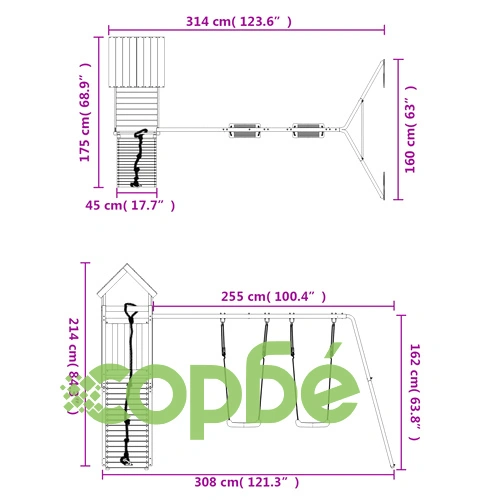 Комбинирано детско съоръжение за игра, импрегниран бор ➤ топ цена ➤ sorbe.bg