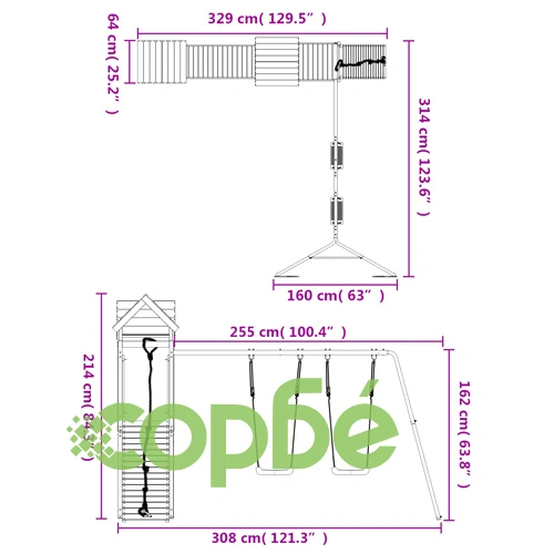 Комбинирано детско съоръжение за игра, импрегниран бор ➤ топ цена ➤ sorbe.bg