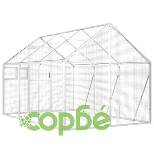 Волиера, сребриста, 1,79x3x1,85 м, алуминий ➤ топ цена ➤ sorbe.bg