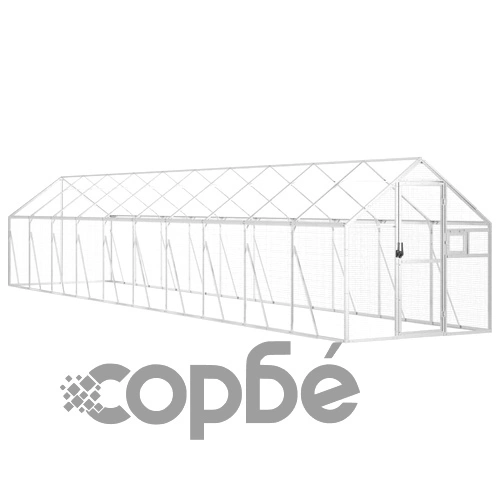 Волиера, сребриста, 1,79x10x1,85 м, алуминий ➤ топ цена ➤ sorbe.bg