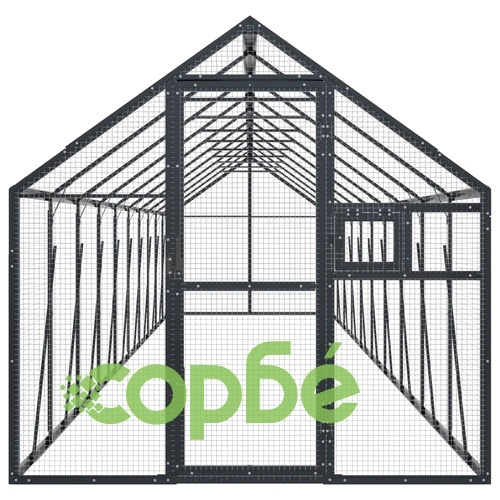 Волиера, антрацит, 1,79x10x1,85 м, алуминий ➤ топ цена ➤ sorbe.bg