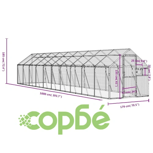 Волиера, антрацит, 1,79x10x1,85 м, алуминий ➤ топ цена ➤ sorbe.bg