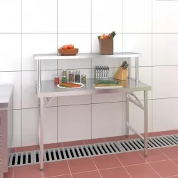 Кухненска работна маса с рафт 120x60x115 см неръждаема стомана