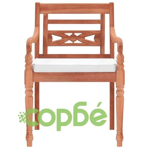 Градински комплект, 9 части, бял с възглавници, тик масив ➤ топ цена ➤ sorbe.bg