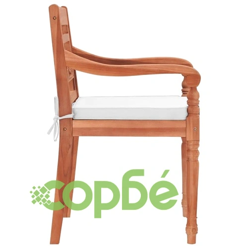 Градински комплект, 9 части, бял с възглавници, тик масив ➤ топ цена ➤ sorbe.bg